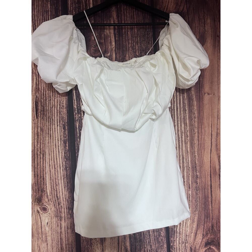 White Oversize Puff Sleeve Mini Sheath Dress Romantic Idem Ditto Party Prom SZ S